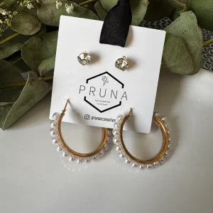 Aro Set Cubic Argolla Perlas