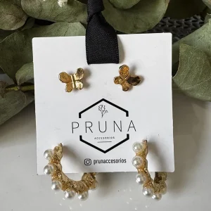Aros Set Mariposas Argolla Perlas